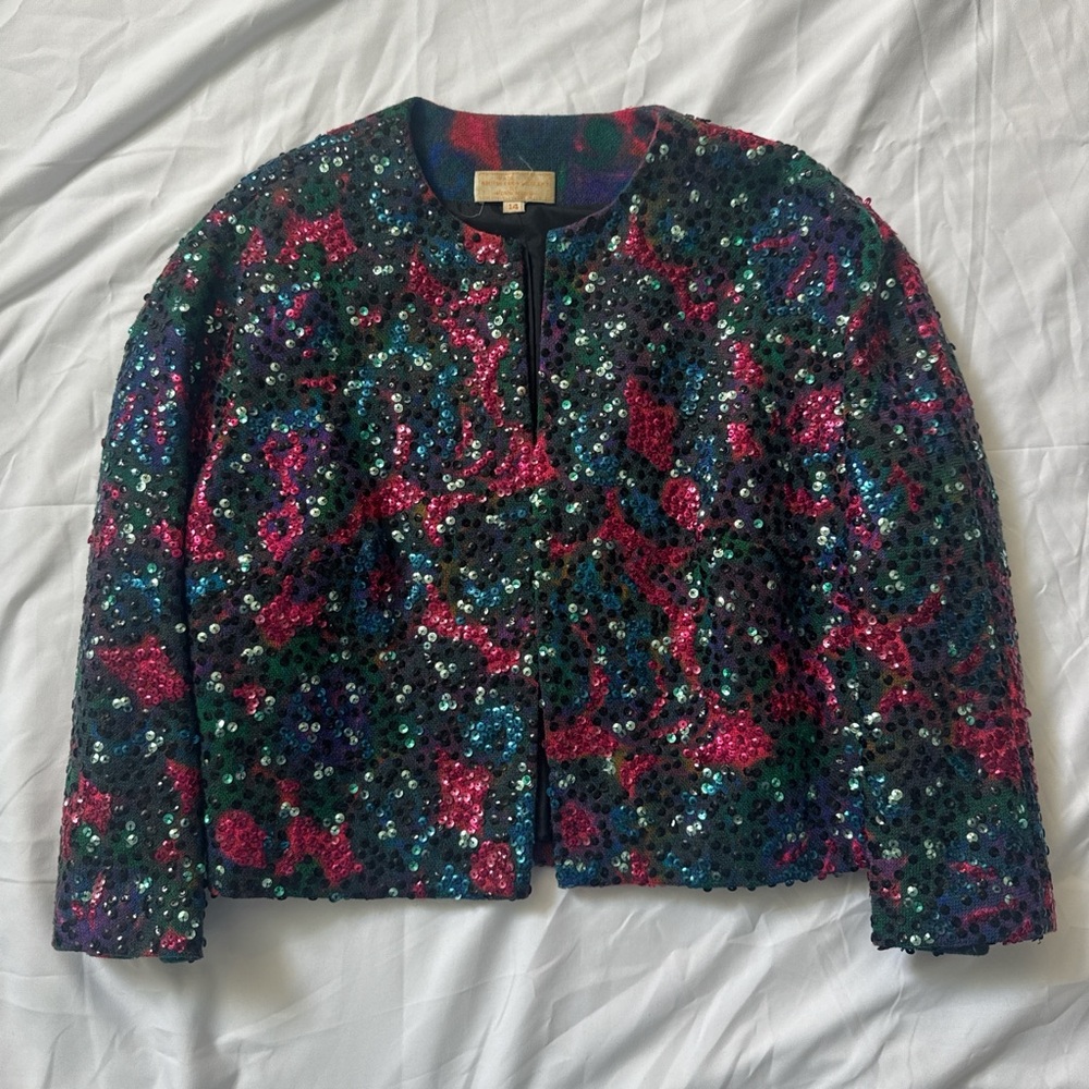 Vintage 70s Colorful Sequin Embellished Multicolor Jacket Cardigan - Picture 4 of 10